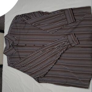 Murano Men's Multi-Striped Button Down Shirt Brown and White 3XT